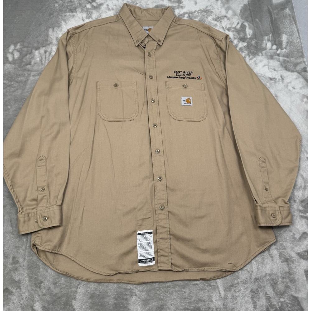 Carhartt FR Shirt Mens 2XLT 2XL Tall Beige Fire Resistant Long Sleeve FRS92 KHI